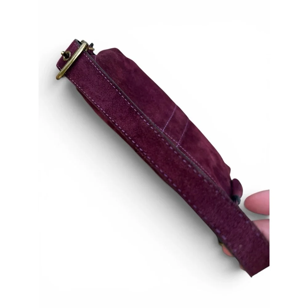 Coach Vintage Y2K Suede Burgundy East West Demi Baguette Purse Bag 7470 RARE